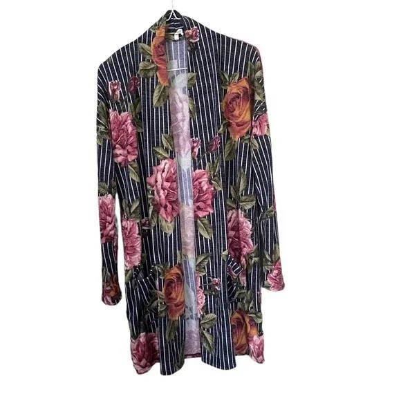 Beeson River Long Sleeve Cardigan Duster Floral & Stripes Small - NWOT - Picture 1 of 8